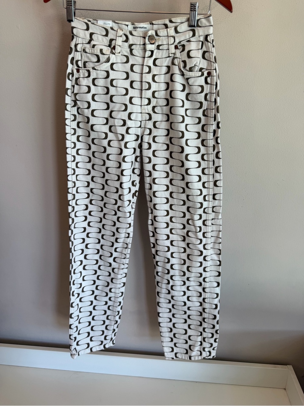 Reformation Jeans High Rise Straight Leg Geometric Link Print Pants 24